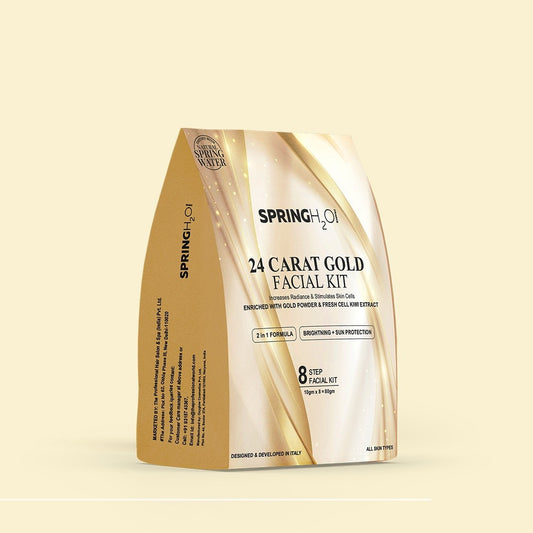 SPRING H2O 24 Carat Gold Facial Kit ,2 in 1 Formula Brightening + Sun Protection 8 Step